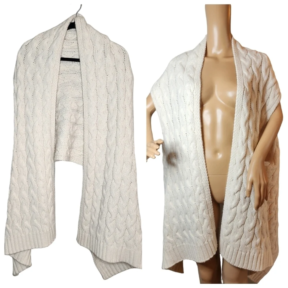 Kate Spade O/S Wool Alpaca Blend Cable Knit Ivory Sleeveless Cardigan Vest